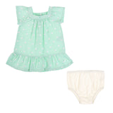 Vestido para Bebé Niña con Cubrepañal | Corazones Menta
