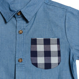 Conjunto para Niño 3 Piezas con Camisa Azul, Playera "Game On" y Pantalón Café | Outfit Casual Infantil