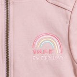 Adorable chamarra color rosa palo con bordado de "smile everyday"