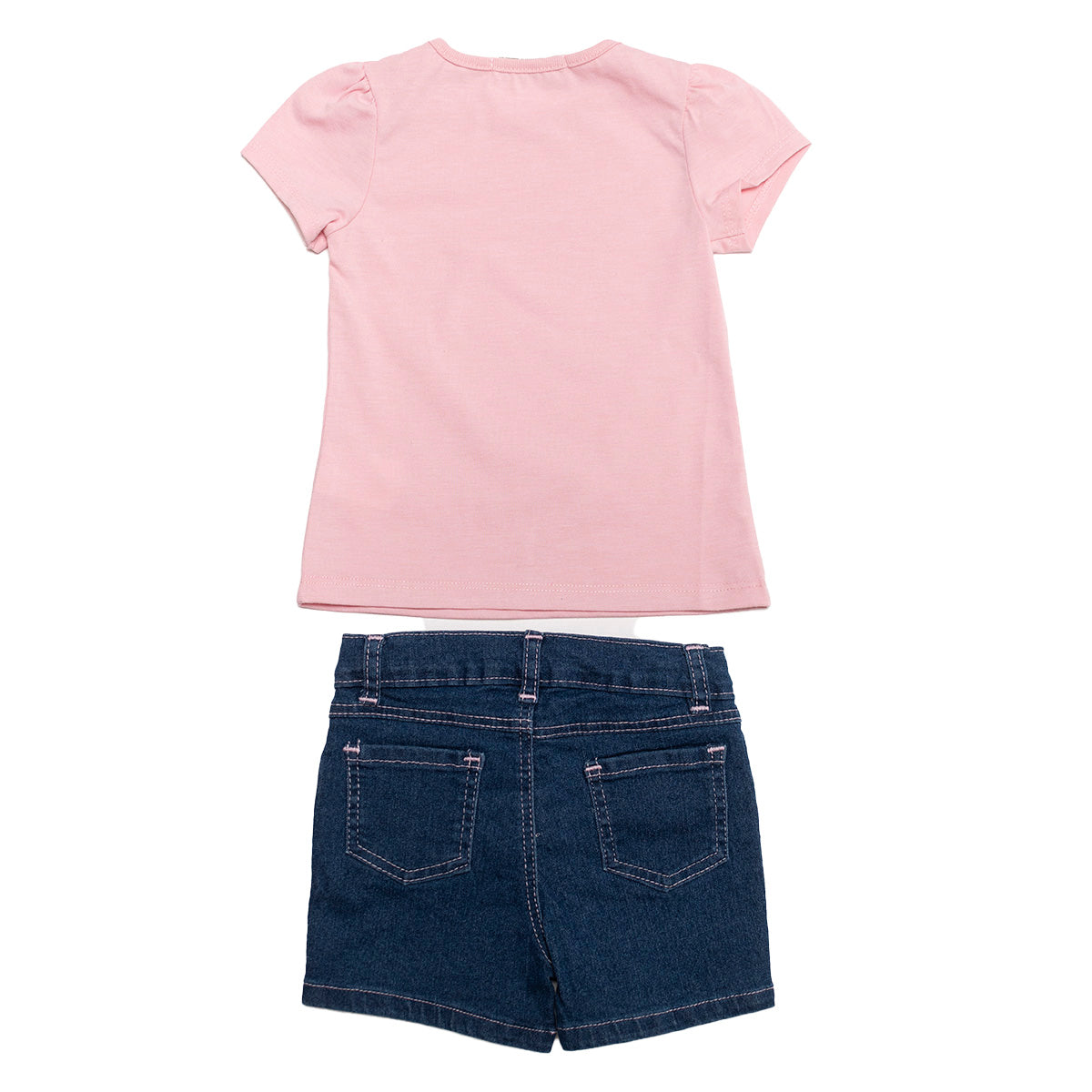 Conjunto piezas e shorts de mezclilla con playera manga corta color rosa  de B2N