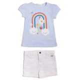Playera color azul claro manga corta  y short color blanco marca Being 2 Nice
