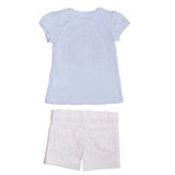 Playera color azul claro manga corta  y short color blanco marca Being 2 Nice