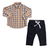 Conjunto de Niño Camisa Cuadros Mostaza + Pantalón Negro | Ropa de Bebé Elegante y Cómoda