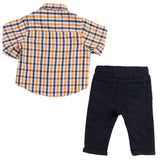 Conjunto de Niño Camisa Cuadros Mostaza + Pantalón Negro | Ropa de Bebé Elegante y Cómoda