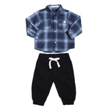 Conjunto de Niño Camisa de Cuadros Manga Larga + Pantalón Azul Marino | Outfit Casual y Elegante para Bebé
