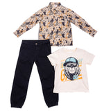 Conjunto de 3 piezas de pantalón negro , camisa y playera estampada  de best budy B2N