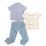 Conjunto de 3 piezas de camisa de rayas, playera de colores y pantalón de mezclilla B2N