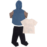 Conjunto de Niño Camisa con Capucha + Playera Estampada + Jogger Azul Marino | Outfit Casual de 3 Piezas