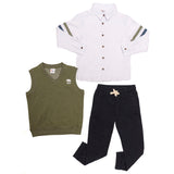 Conjunto de Niño Chaleco Verde con Camisa Blanca + Pantalón Negro | Look Moderno y Semi-formal para Bebé