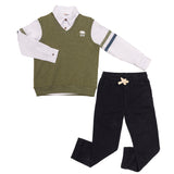 Conjunto de Niño Chaleco Verde con Camisa Blanca + Pantalón Negro | Look Moderno y Semi-formal para Bebé