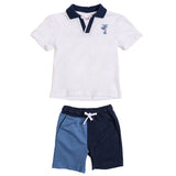 Conjunto Niño Polo Blanca y Short Bicolor Azul | Outfit Veraniego y Cómodo