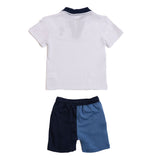 Conjunto Niño Polo Blanca y Short Bicolor Azul | Outfit Veraniego y Cómodo