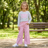 Conjunto 2 piezas de pantalón color rosa y playera de manga larga con frase estampada