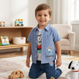 Conjunto de 3 piezas de camisa, playera y pantalón de mezclilla con estampado de Snoopy road trip bebo