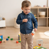 Conjunto 2 piezas de pants color beige con bordado de Miffy y  camisa de mezclilla con bordad