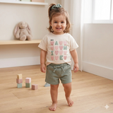 Conjunto para Niña | Playera “Mon Amie” con Short Texturizado y Scrunchie