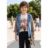 Conjunto de Niño con Camisa de Mezclilla con Capucha + Playera Gamer + Pantalón Negro | Outfit Urbano y Divertido para Bebé