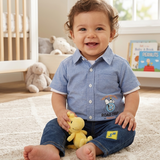 Conjunto Snoopy® para Niño | Camisa Manga Corta + Body Estampado + Pantalón de Mezclilla