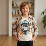 Conjunto de 3 piezas de pantalón negro , camisa y playera estampada  de best budy B2N