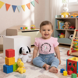 Conjunto Snoopy® para Bebé Niña Body Rosa con Olanes + Jegging de Mezclilla Clara | Outfit Casual y Moderno
