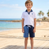 Conjunto Niño Polo Blanca y Short Bicolor Azul | Outfit Veraniego y Cómodo