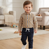 Conjunto de Niño Camisa de Cuadros Manga Corta + Pantalón Negro | Outfit Fresco y Elegante para Bebé