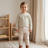 Conjunto 2 piezas de playera rayada  con pantalón color beige b2n