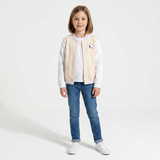 Chamarra Universitaria Snoopy® para Niña | Varsity Color Durazno con Bordado Oficial
