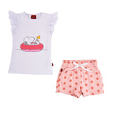 Conjunto de 2 piezas playera manga corta  con estampado y short rosa