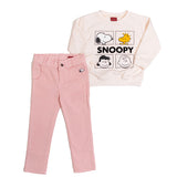 Conjunto 2 piezas  de sudadera con estampado de Snoopy y pantalón rosas