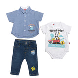 Conjunto Snoopy® para Niño | Camisa Manga Corta + Body Estampado + Pantalón de Mezclilla