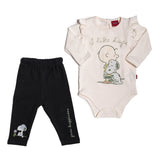 Conjunto de 2 piezas de mameluco de manga larga con leggings estampados con el personaje de Snoopy