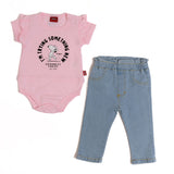 Conjunto Snoopy® para Bebé Niña Body Rosa con Olanes + Jegging de Mezclilla Clara | Outfit Casual y Moderno