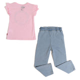 Conjunto Snoopy® para Niña Playera Rosa con Olanes + Jeggings de Mezclilla Clara | Outfit Casual y Cómodo