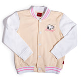 Chamarra Universitaria Snoopy® para Niña | Varsity Color Durazno con Bordado Oficial