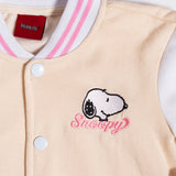 Chamarra Universitaria Snoopy® para Niña | Varsity Color Durazno con Bordado Oficial