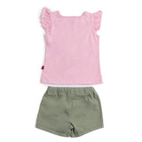 Conjunto Snoopy® para Niña Playera Rosa con Olanes + Short Verde Olivo | Outfit Fresco y Casual
