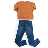 Conjunto 2 piezas de sudadera color marrón de Peanuts y pantalón de mezclilla