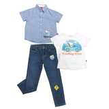 Conjunto de 3 piezas de camisa playera y pantalón de mezclilla con estampado de Snoopy road trip