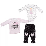 Set de 3 piezas pantalón, pañalero, y playera manga larga de princesa