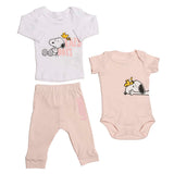 Conjunto para Bebé Niña Peanuts® 3 Piezas | Playera, Pañalero y Pantalón