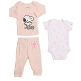 Conjunto para Bebé Niña Peanuts® 3 Piezas | Playera, Pañalero y Pantalón