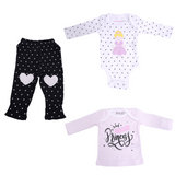 Set de 3 piezas de pañalero, playera y pantalón con bordados de little princess
