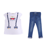 conjunto de 2 piezas de playera de manga corta  blanca con estampado y pantalones de mezclilla