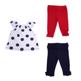 Set de 3 piezas 2 pantalones y una playera de lunares manga corta Playera