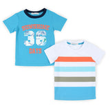 Conjunto 3 piezas 2 playeras manga corta con estampado de Sunshine y shorts azul