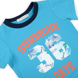 Conjunto 3 piezas 2 playeras manga corta con estampado de Sunshine y shorts azul