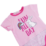 Conjunto de 3 piezas, sudadera, pañalero manga corta  y leggins color rosa con estampado