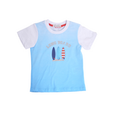 Conjunto  2 piezas de playera azul manga corta con estampado y pantalones de mezclilla