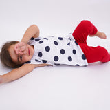 Set de 3 piezas 2 pantalones y una playera de lunares manga corta Playera